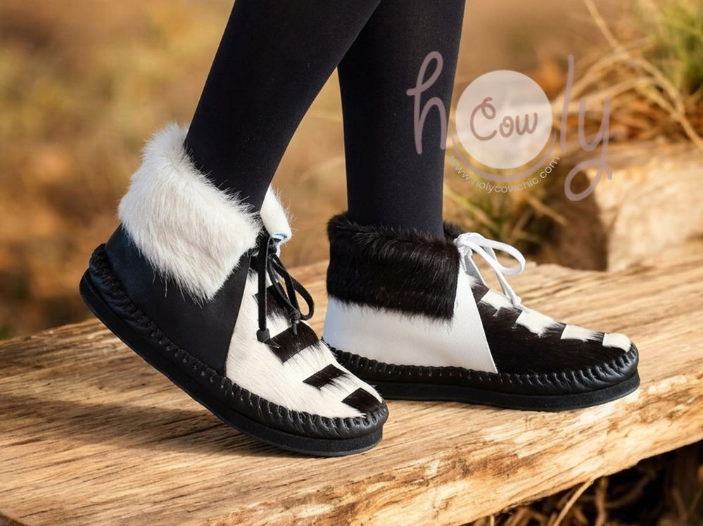 Black And White Hairy Cowhide Contrast Boots
