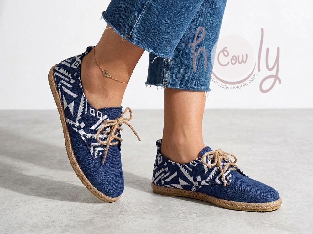 Blue And White Tribal Vegan Shoes