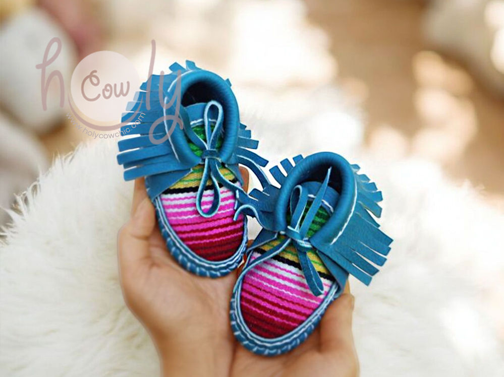 Handmade Turquoise Baby Serape Moccasins