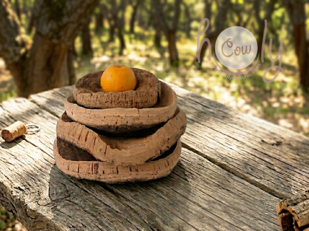 Set of 4 Natural Cork Bark Bowls
