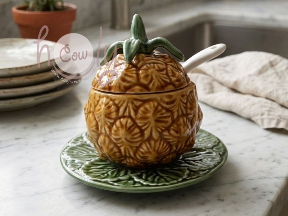 Pineapple Bowl With Spoon on Leaf Plate