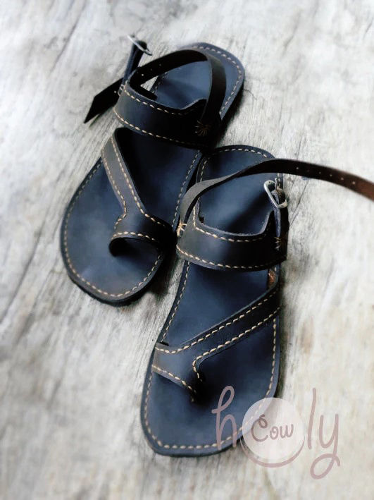 Hand Stitched Black Sandals With Leather Sole
