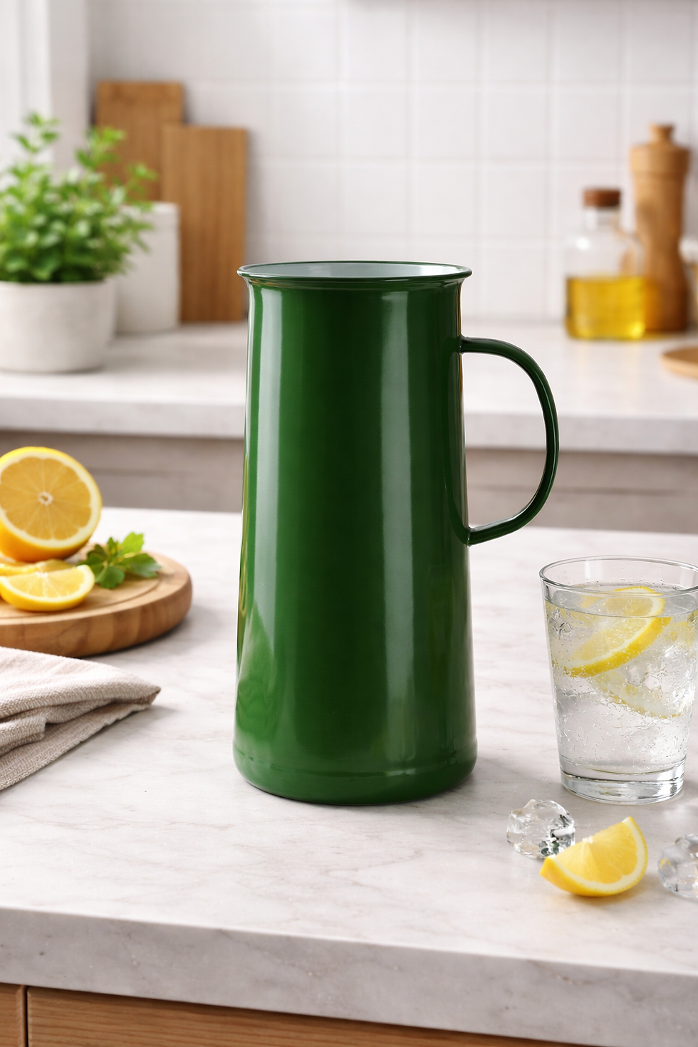 Brocca acqua vintage verde in metallo design retro cucina elegante