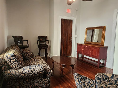 Venue 1824 Historic wood floor in the groom's dressing room, adding rustic charm