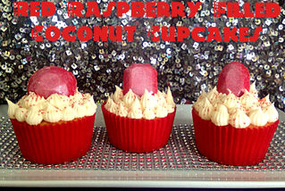 Red Raspberry Filled Coconut Cupcakes