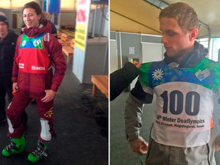 Snowboarders tried their vest with Deaflympics symbols
