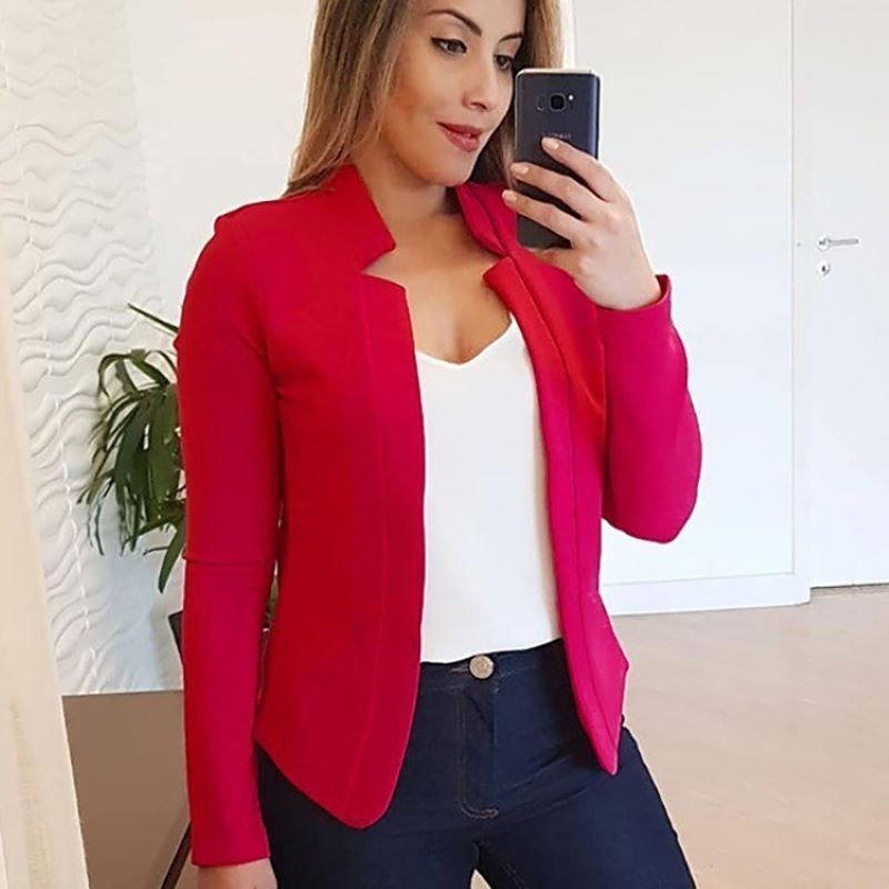 Miniatura: Blazer feminino fino branco  verão outono fino ajuste manga longa ponto aberto 