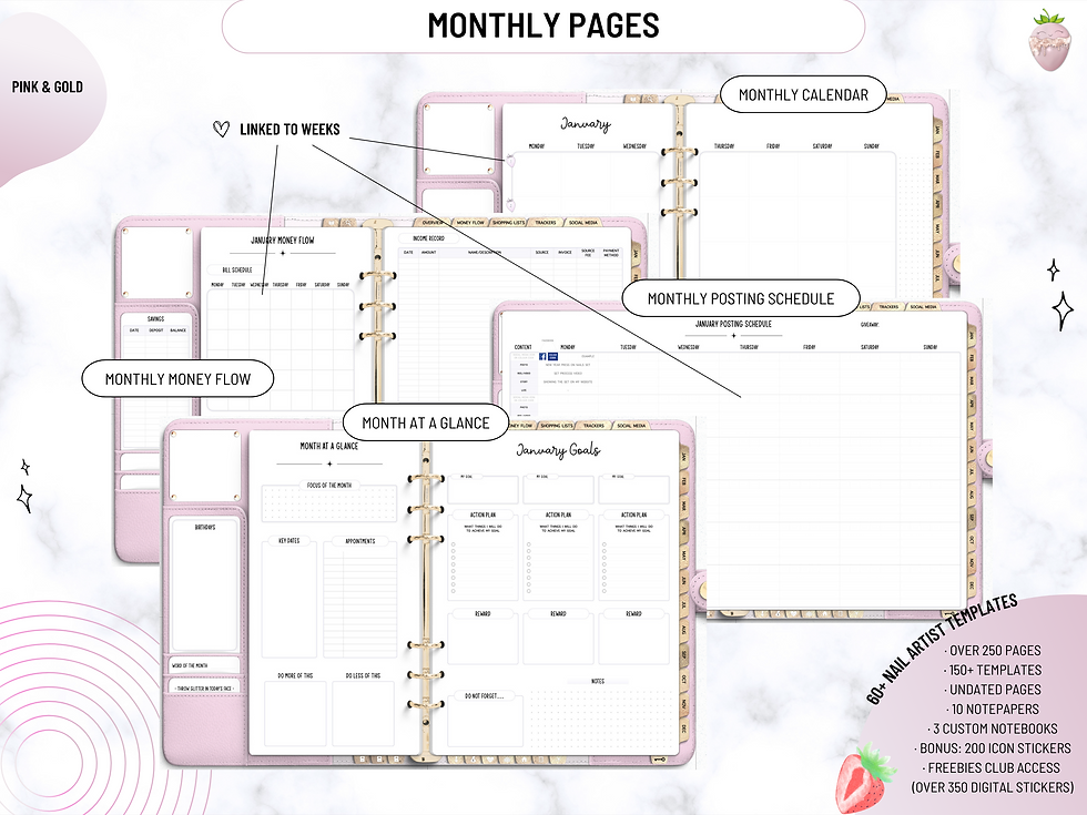 Miniatura: Pink & Gold Nail Artist Weekly Digital Planner