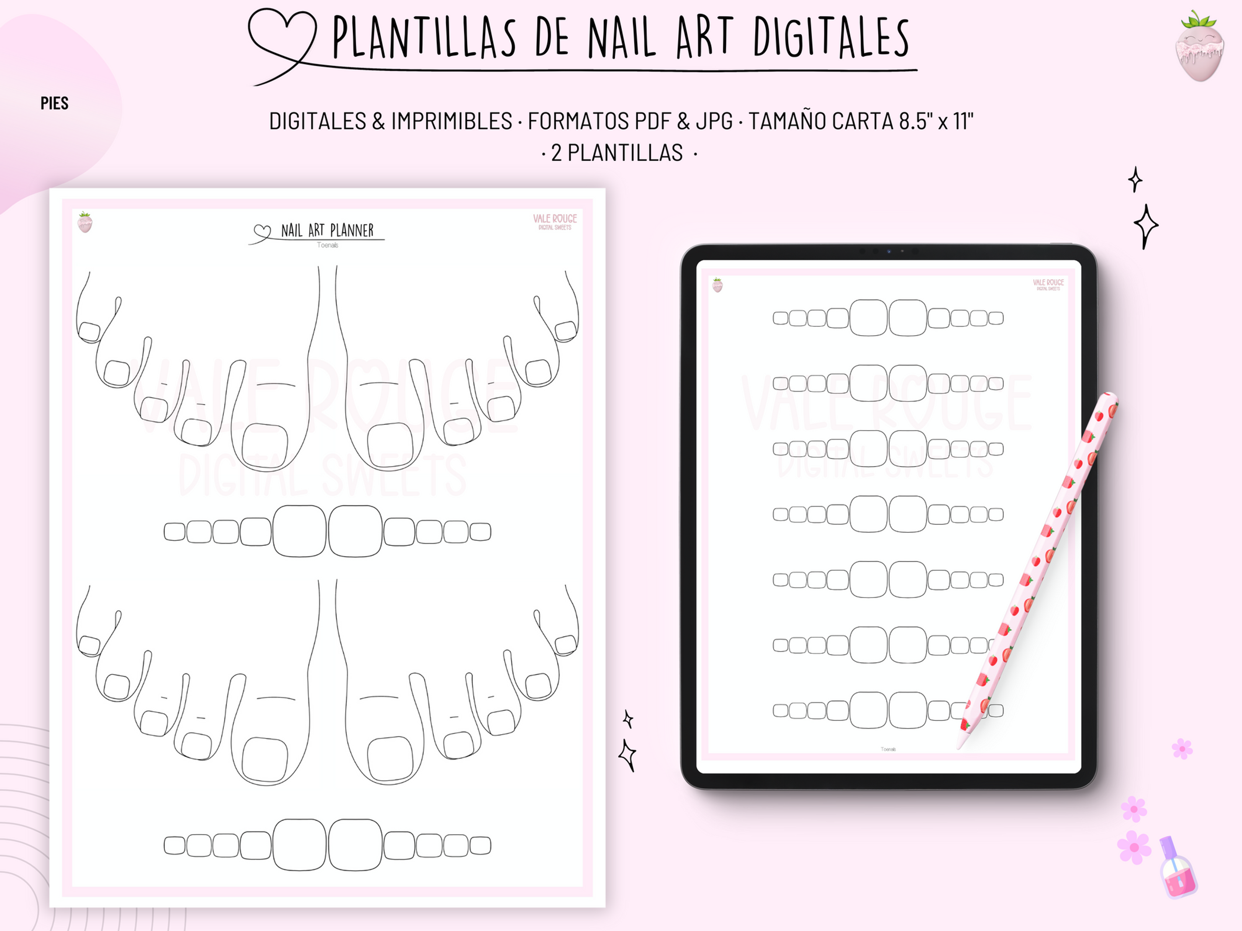 Pies | Plantillas de Nail Art | 2 Plantillas | Español