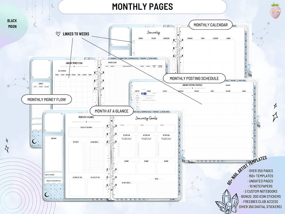 Miniatura: Black Moon Nail Artist Weekly Digital Planner | Blue