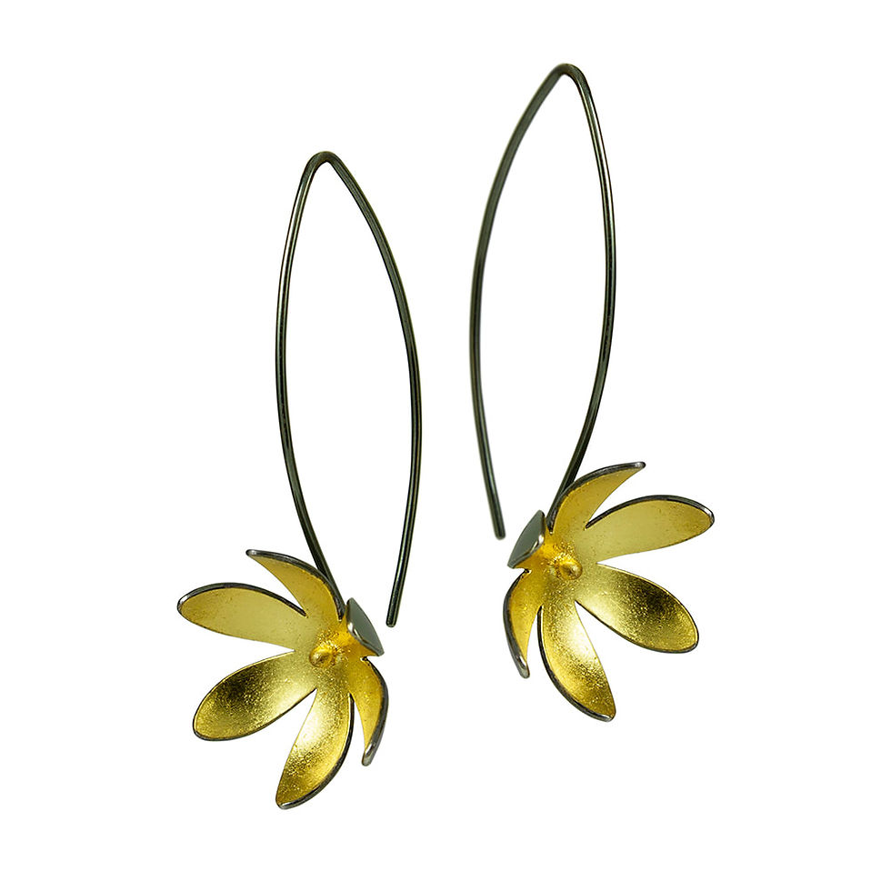 Flower Drop Earrings, Oxidised Silver and 22ct Gold Leaf