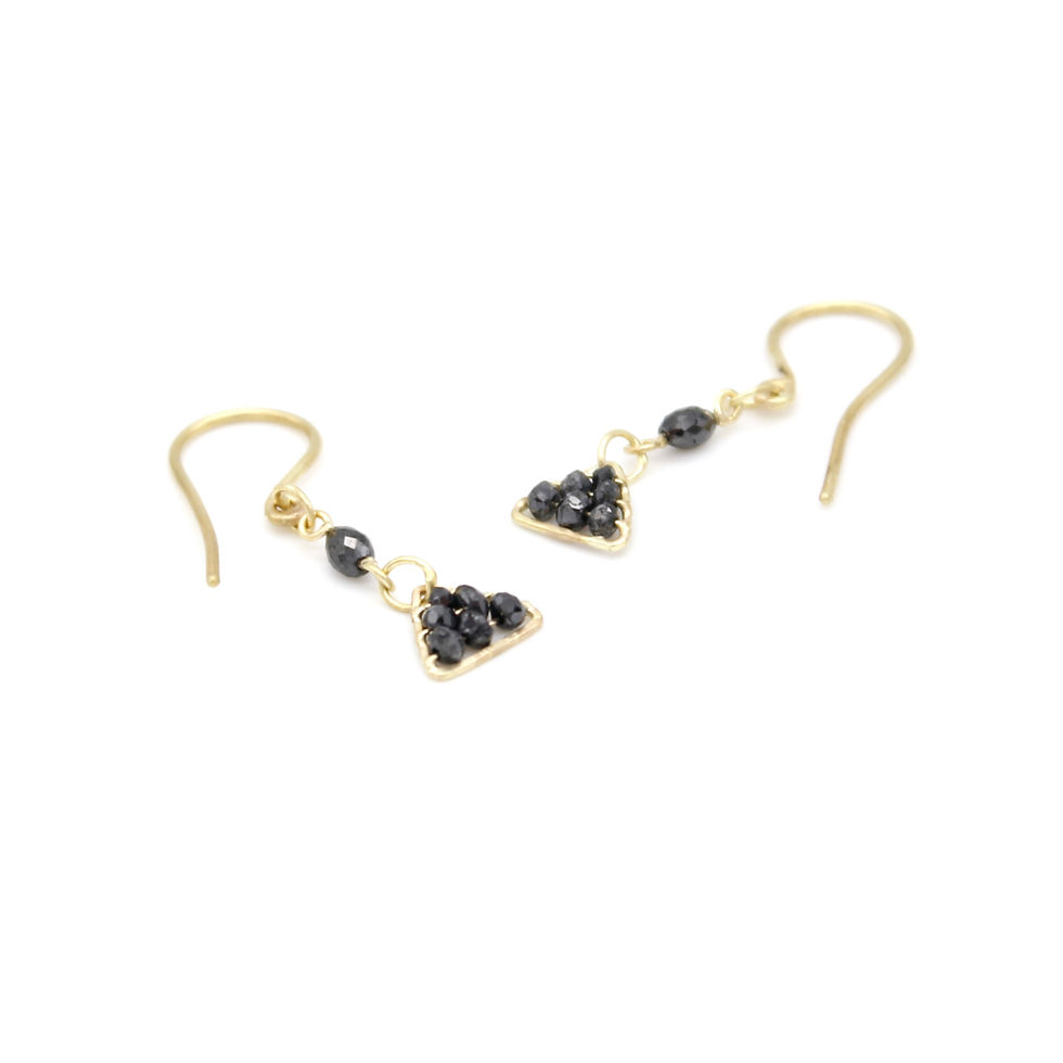 Black Diamond Triangle Earrings, 18ct Yellow Gold