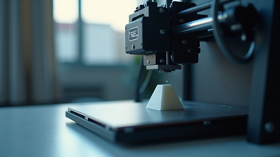 Close-up view of a desktop 3D printer in action with a small object being printed
