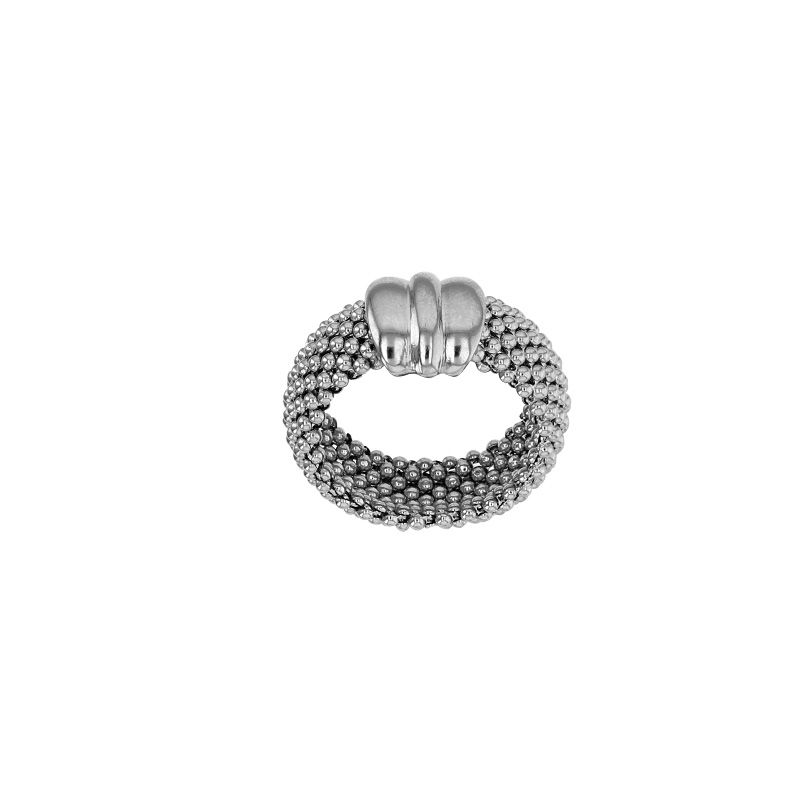 Bague maille perlée avec forme "coquille" - argent 925/1000 platiné