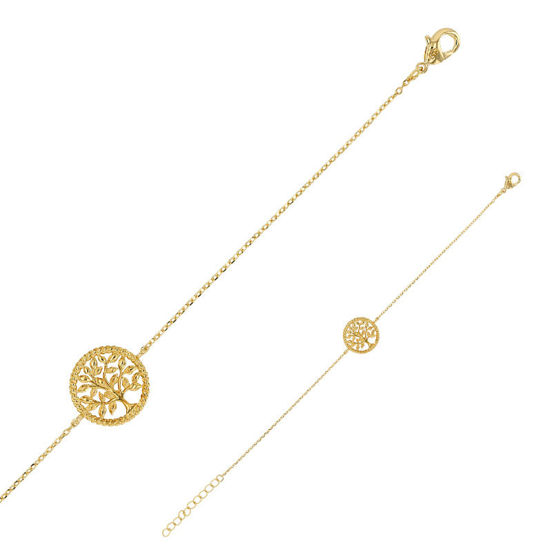 Bracelet rond en godrons et arbre de vie ajouré - Plaqué Or