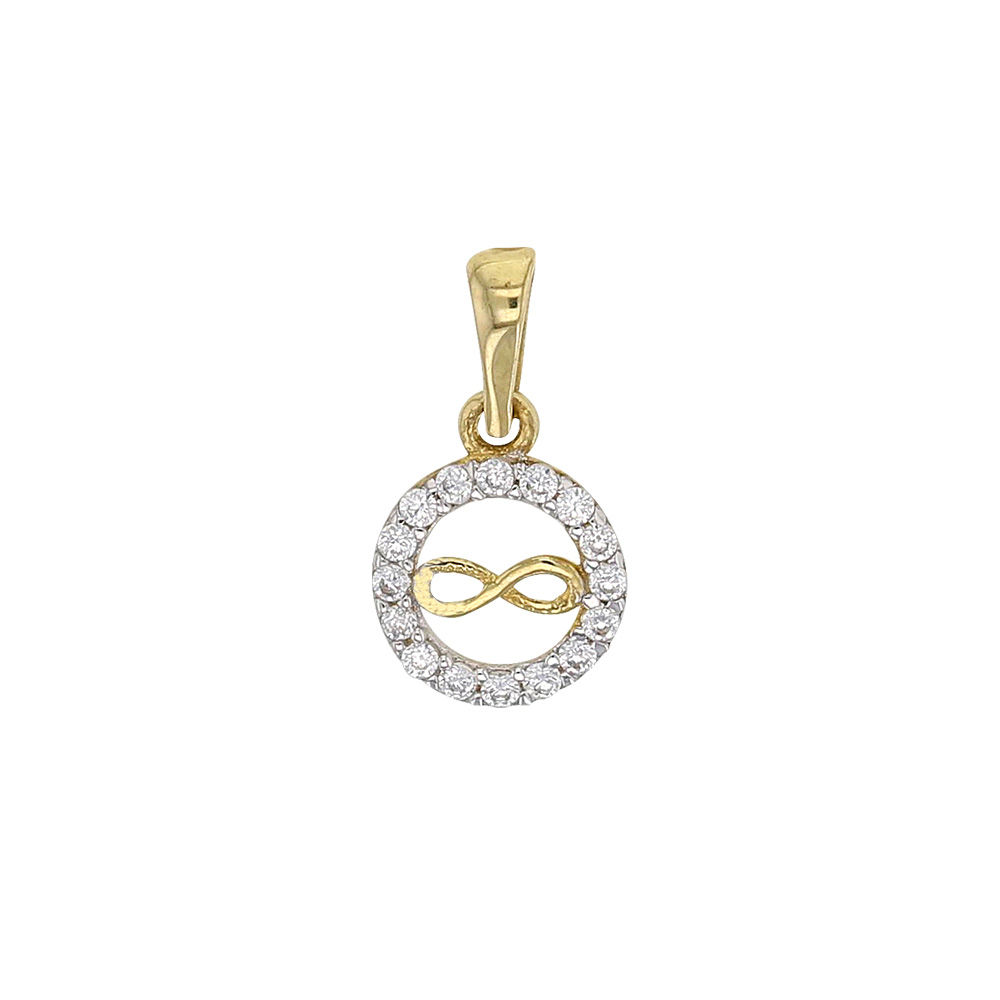 Pendentif avec oxydes de zirconium symbole infini au centre - Or 375/1000