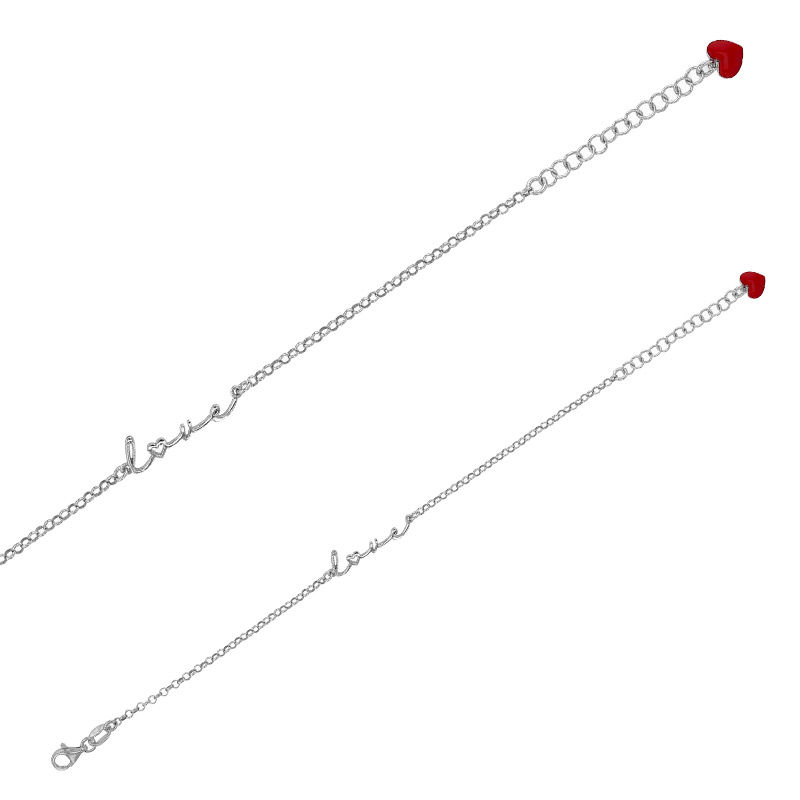 Bracelet "love", chaînette de sureté cœur rouge en émail - argent 925 platiné