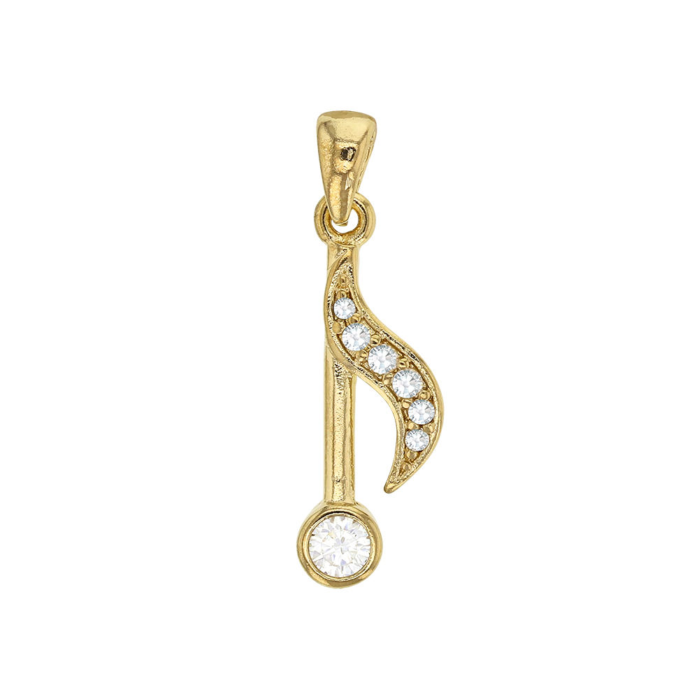 Pendentif en forme de note de musique avec oxydes de zirconium - Plaqué Or