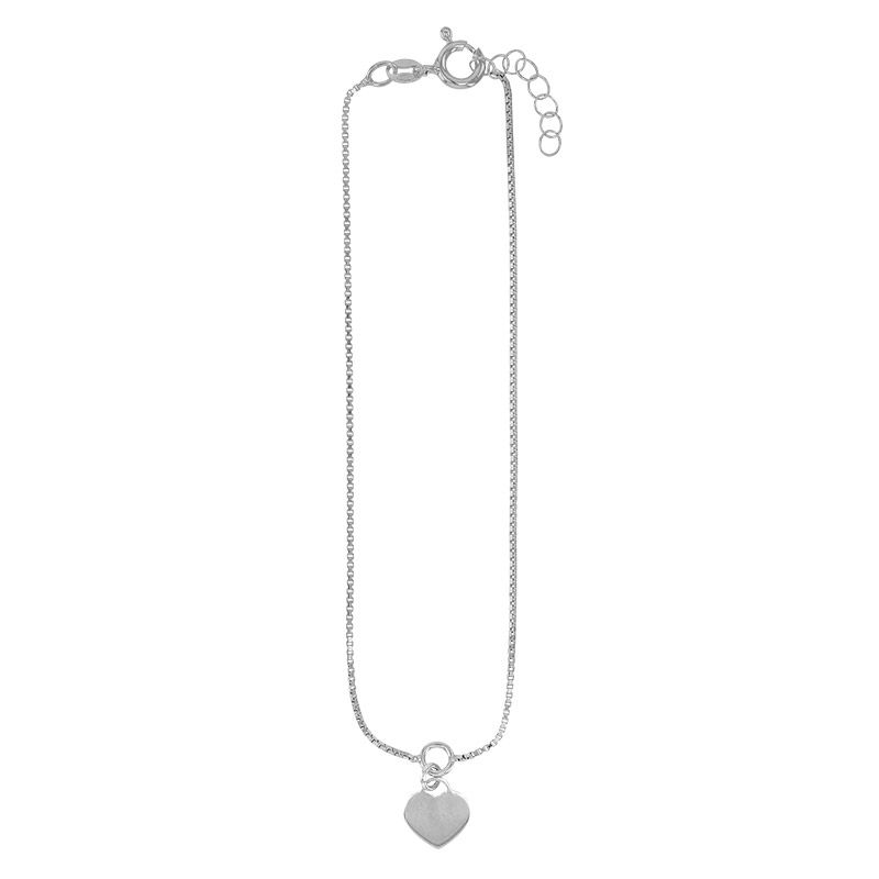 Chaîne de cheville pampille cœur lisse, maille vénitienne - Argent 925 platiné