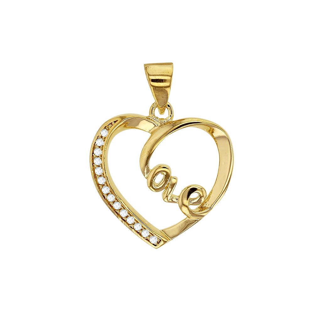 Pendentif cœur "Love" avec oxydes de zirconium - Plaqué Or
