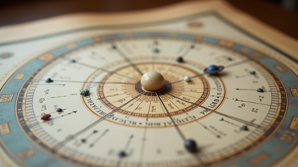 Close-up view of a printed astrology chart with planetary symbols