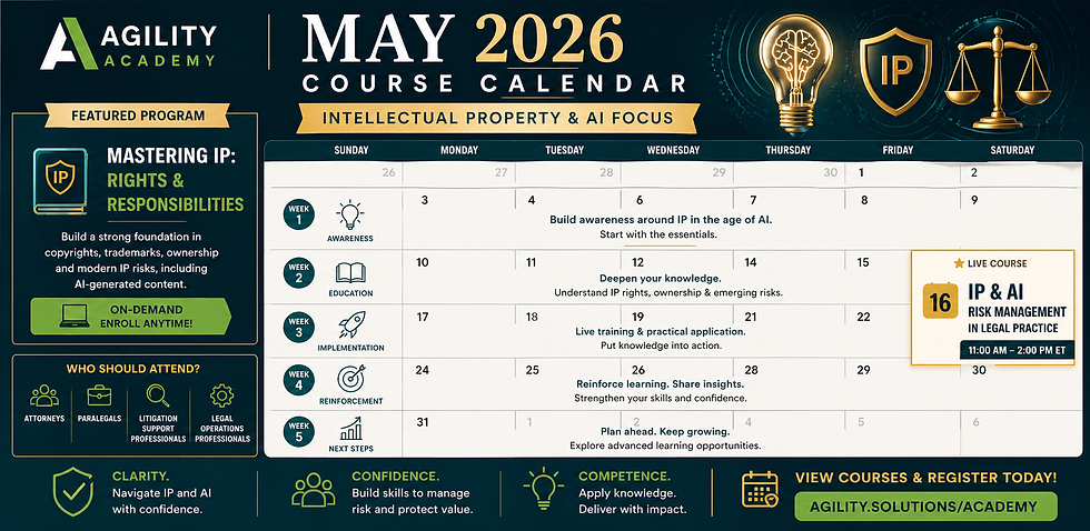 Explore Our May 2026 Course Calendar on Intellectual Property and AI in Legal Practice