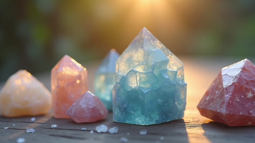 Close-up view of crystals arranged for energy healing