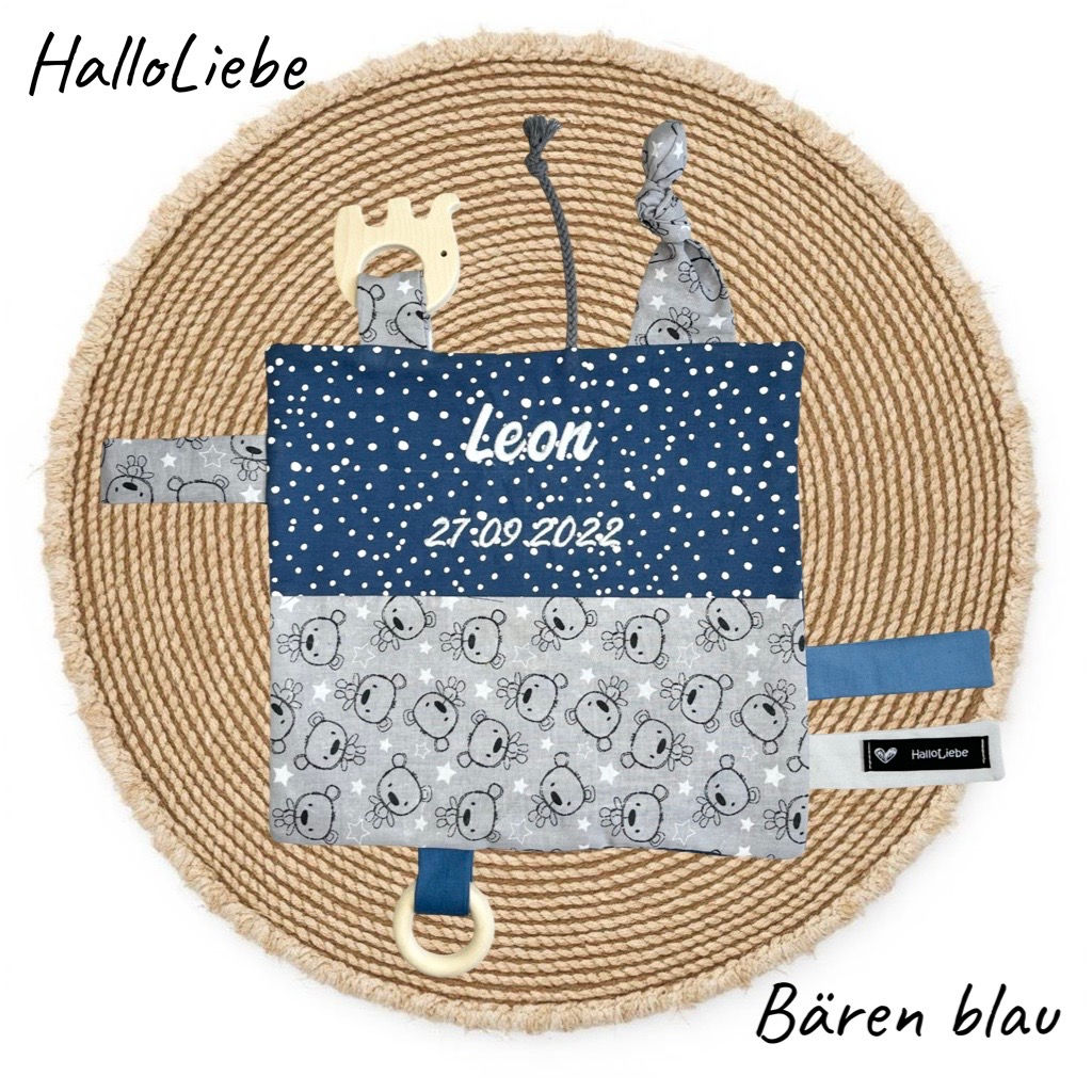 Personalisertes Knistertuch "Bären blau"