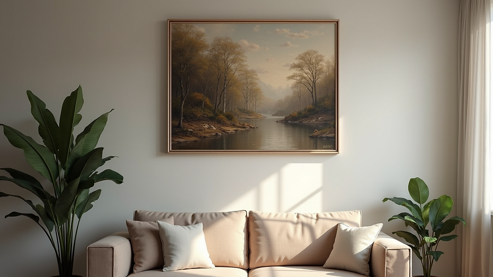 High angle view of a framed oil painting hanging on a wall