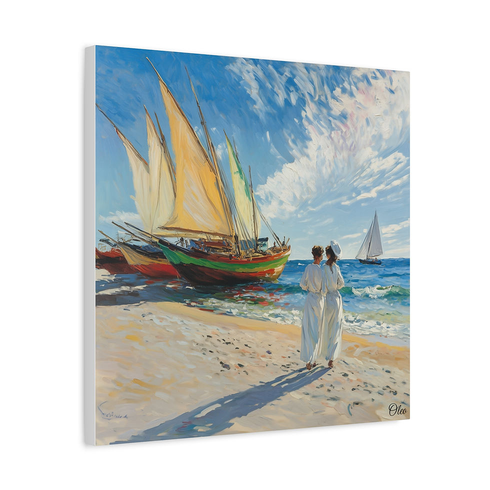 Thumbnail: Vintage Elegance by the Sea - Fishing Boats Oil Painting Print