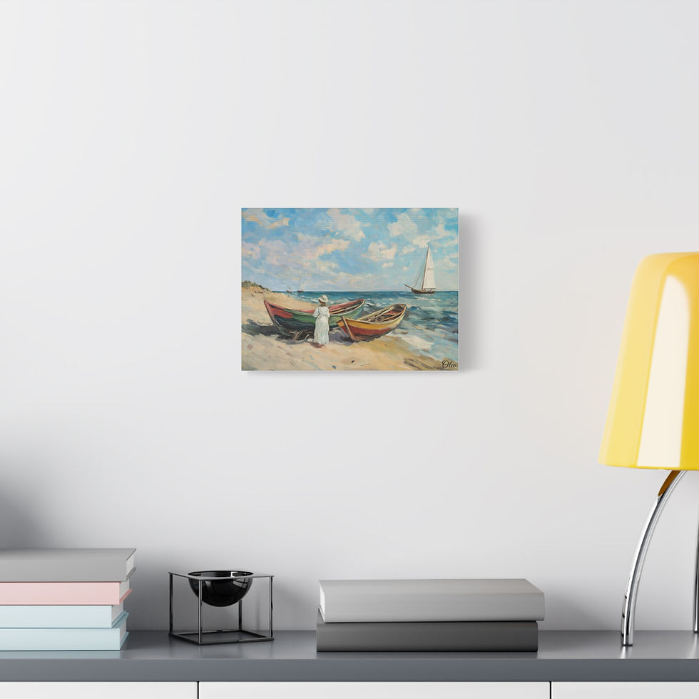 Thumbnail: Charming Vintage Seaside Oil Painting Print on Canvas
