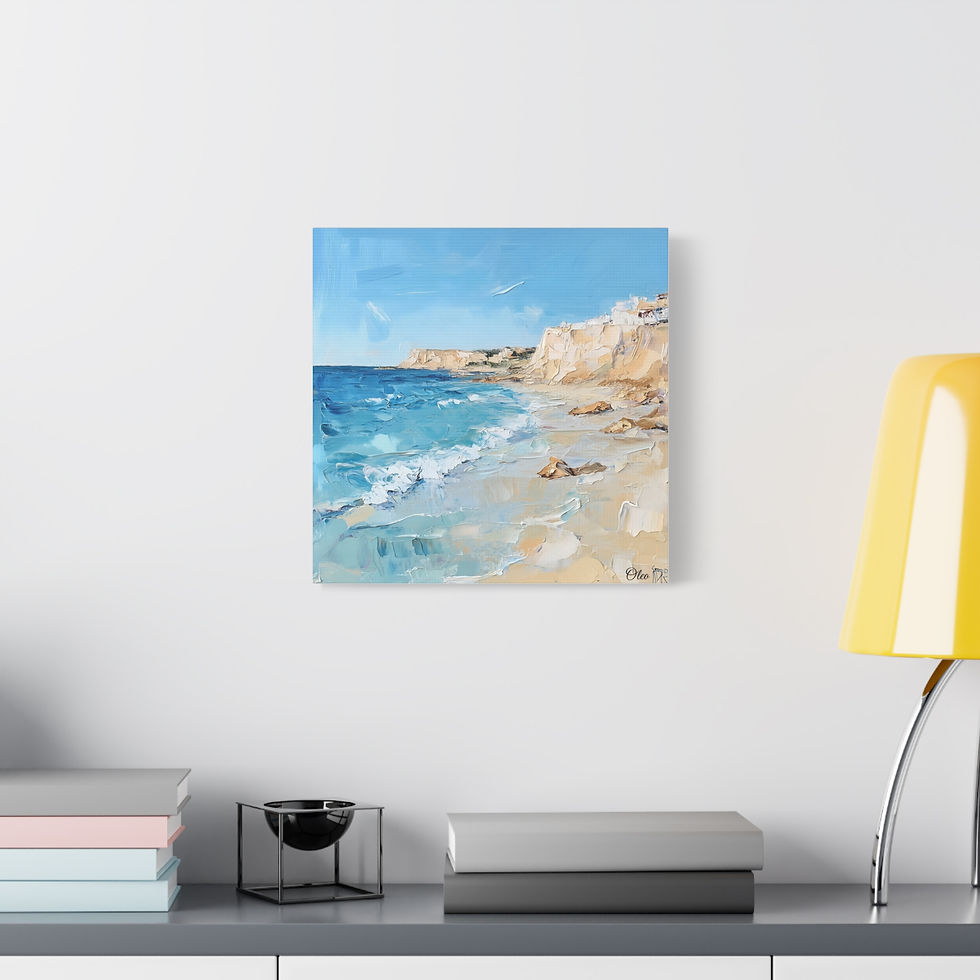 Thumbnail: Serene Mediterranean Coastal Oil Painting Canvas Print