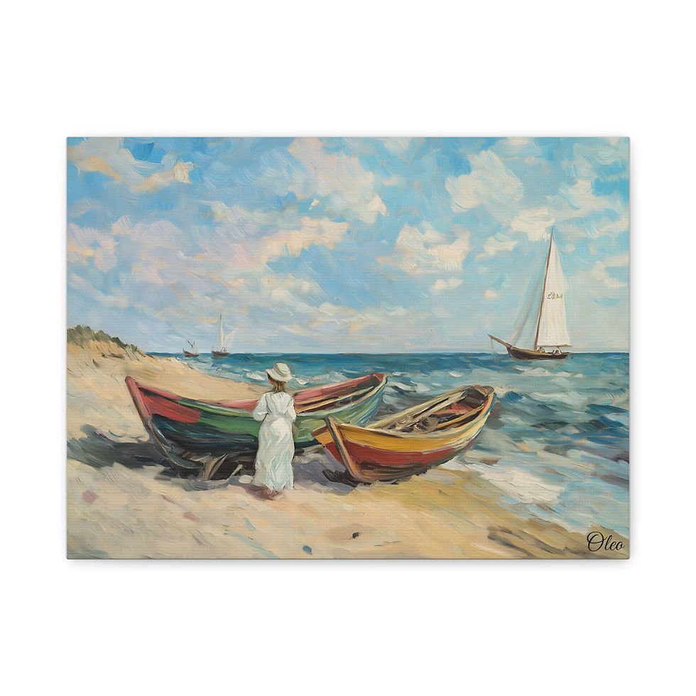 Thumbnail: Charming Vintage Seaside Oil Painting Print on Canvas