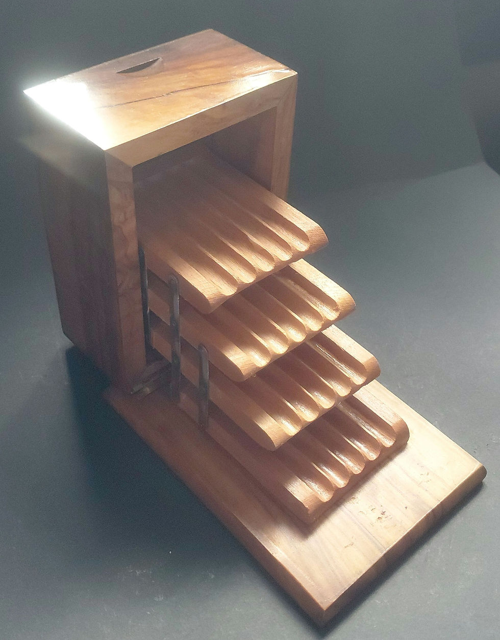 Thumbnail: Vintage/Antique Mechanical Tiered Wooden Cigarette Or Cigar Dispenser Box,