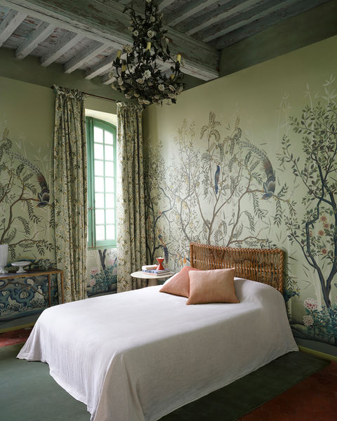 Bedroom with nature wallpaper