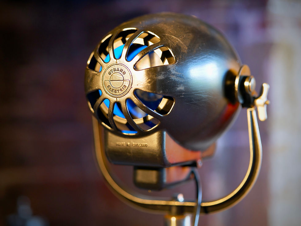 A rear profile image of a vintage restore Strand & Co cinema light in an old cottage
