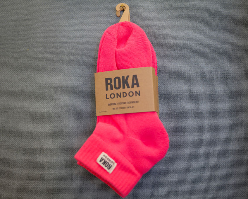 Bright pink ROKA LONDON socks