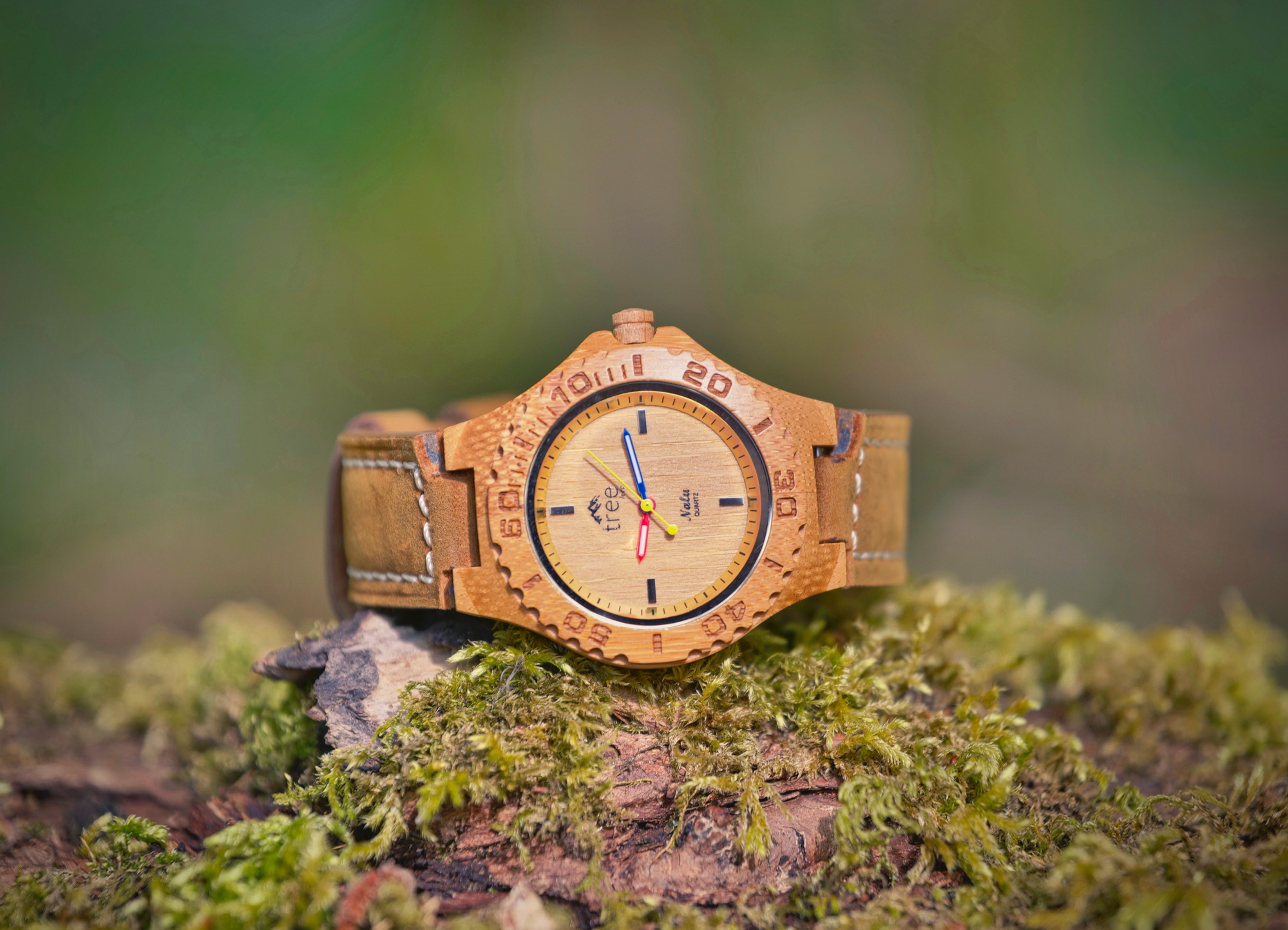 Large Nalu Bamboo Watch Leather Strap