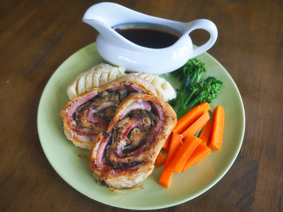 Steamed Bacon Pudding, mashed potatoes, gravy and fresh veg by JonnyWattUK - June 23
