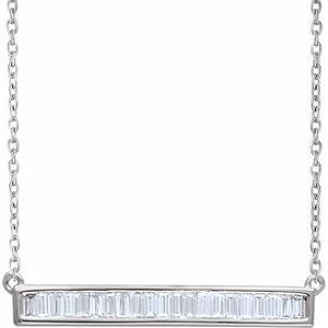 Thumbnail: 14K White 1/2 CTW Natural Diamond Baguette Bar 18" Necklace