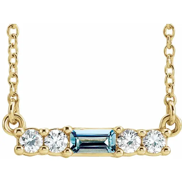 Thumbnail: 14K Yellow Gold Natural Aquamarine & Natural Diamond 18" Necklace close up view