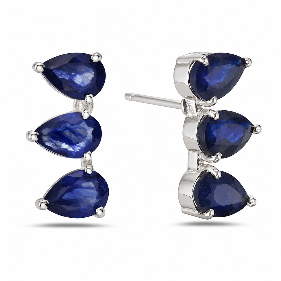 14K White Gold 3.40 CTW Pear Shaped Blue Sapphire Earring