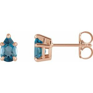 14k Rose Gold Natural London Blue Topaz 5-Prong Claw Stud Earrings