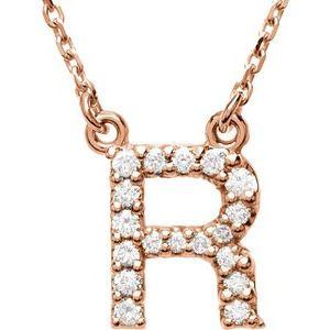 Thumbnail: Natural Diamond R Initial Necklaces In Rose Gold