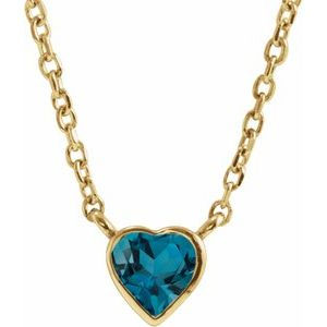 Thumbnail: 14K Yellow Gold Natural Blue Topaz Bezel Set Heart Necklace