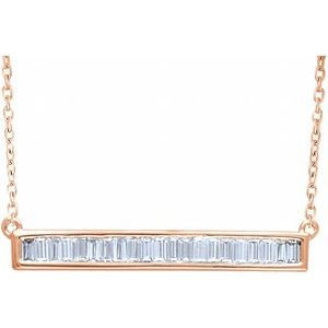 Thumbnail: 14K Rose 1/2 CTW Natural Diamond Baguette Bar 18" Necklace