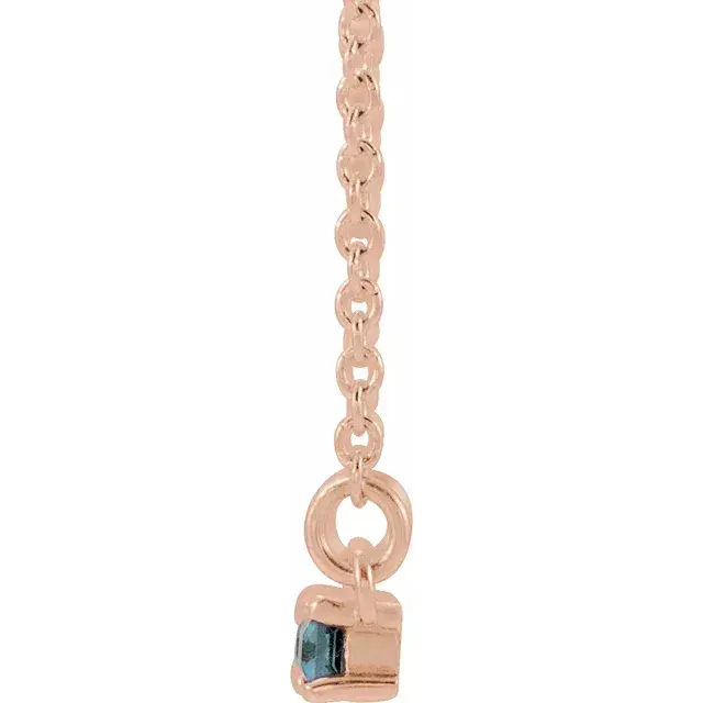 Thumbnail: 14K Rose Gold Natural Aquamarine & Natural Diamond Bar 16-18" Necklace side view