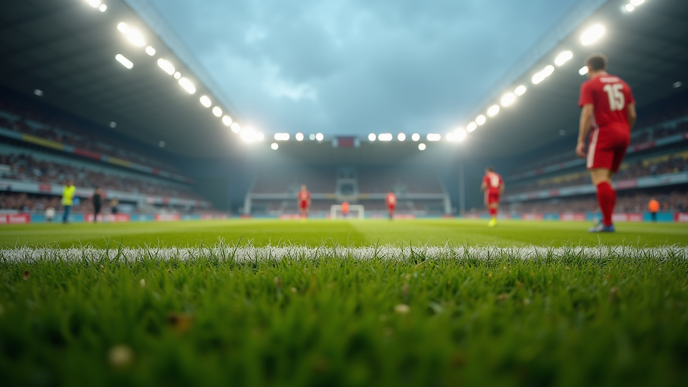 Eye-level view of a football pitch during a match