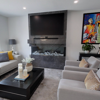 Bright modern living room built in a brand new custom home by Imperio Construction