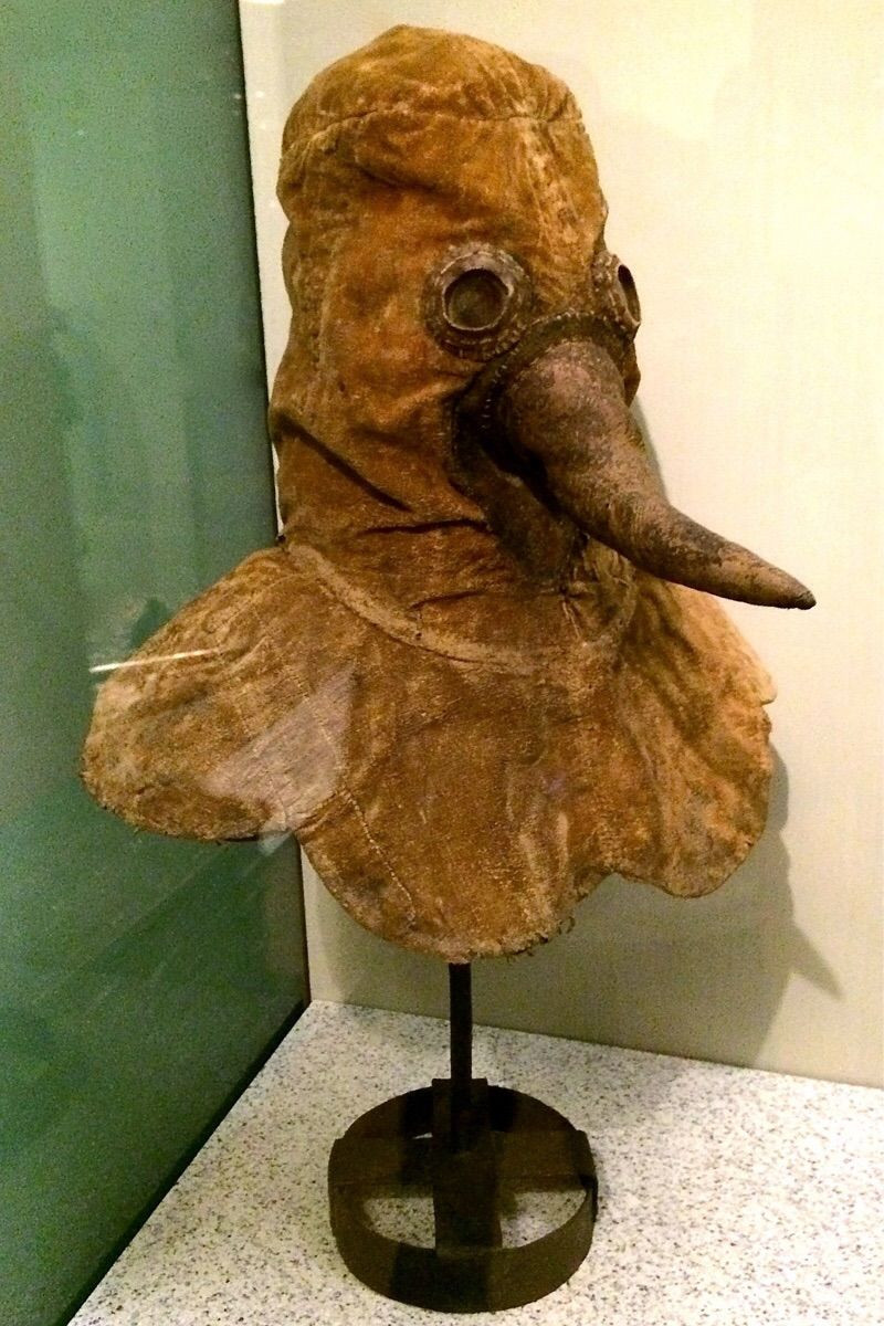 1Photograph of 17th-century plague doctor mask from Austria or Germany on display in Berlin's Deutsches Historisches Museum